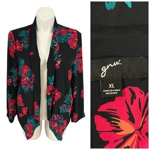 GNW Blazer Womens XL Floral Chiffon Jacket Work Office Casual Church Shawl Lapel